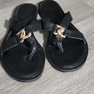 AEROSOLES GAIA Women's Black Sandals with Gold Buckle Accent Size 10